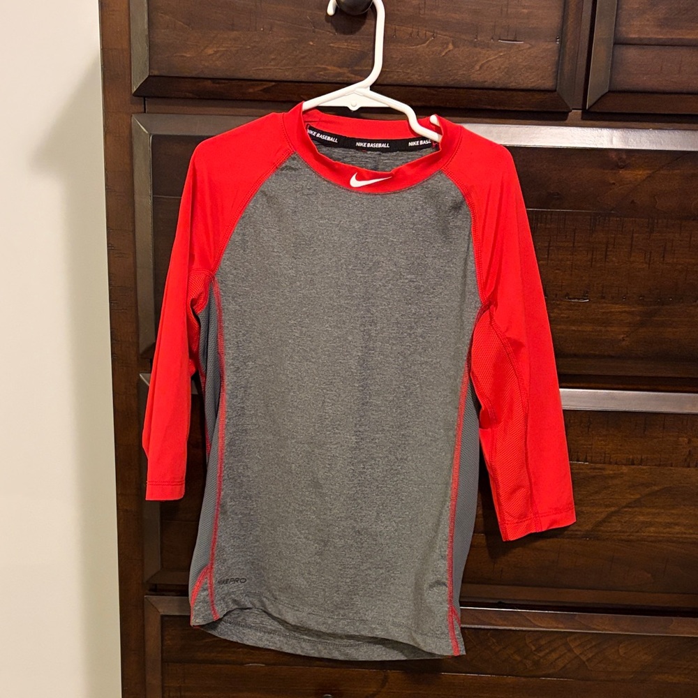 Nike Red and Gray Raglan Sleeve Shirt